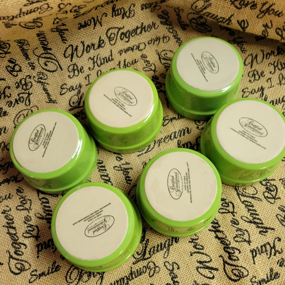 Lot of 6 lime green/ white stoneware certified international ramekin